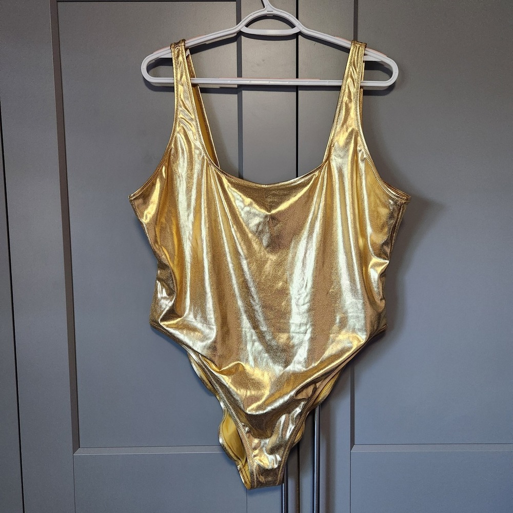 SKIMS Metallic Gold 👑  One Piece Swimsuit Swimwear Bathing Suit XL 2X Rare